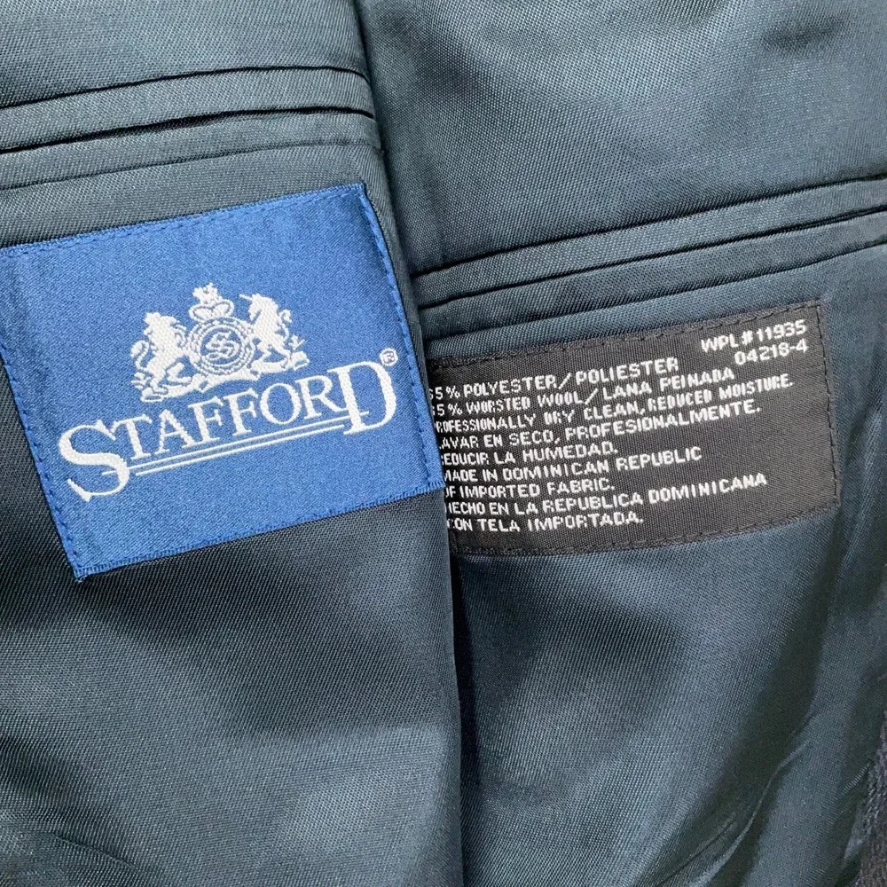 Stafford Blazer Mens 44R Charcoal Navy Houndstooth Lightweight Classic 2-Button
